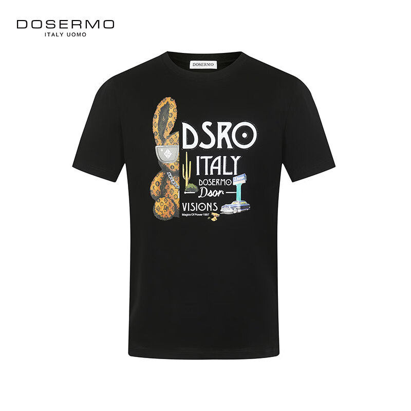 丹西摩（DOSERMO）轻奢短袖t恤男圆领短袖上衣趣味图案时尚潮兔棉