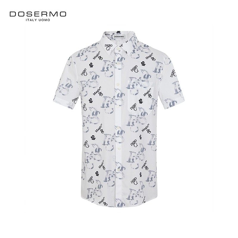 DOSERMO丹西摩男装夏新款绅士印花烫钻短袖衬衫060952120