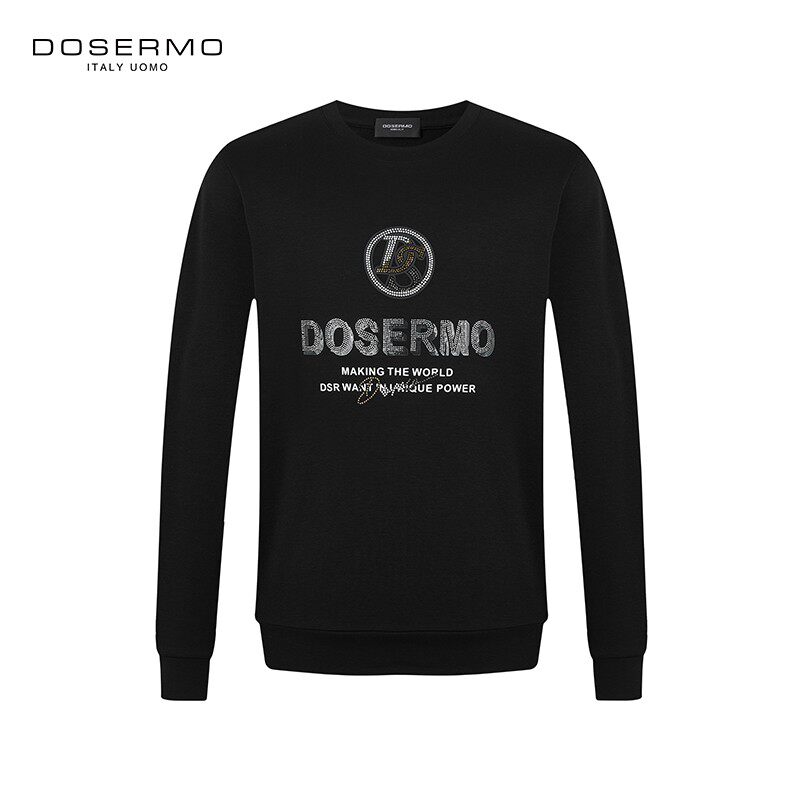 DOSERMO丹西摩轻奢男装秋烫钻胶章青年印花圆领套头卫衣061343906