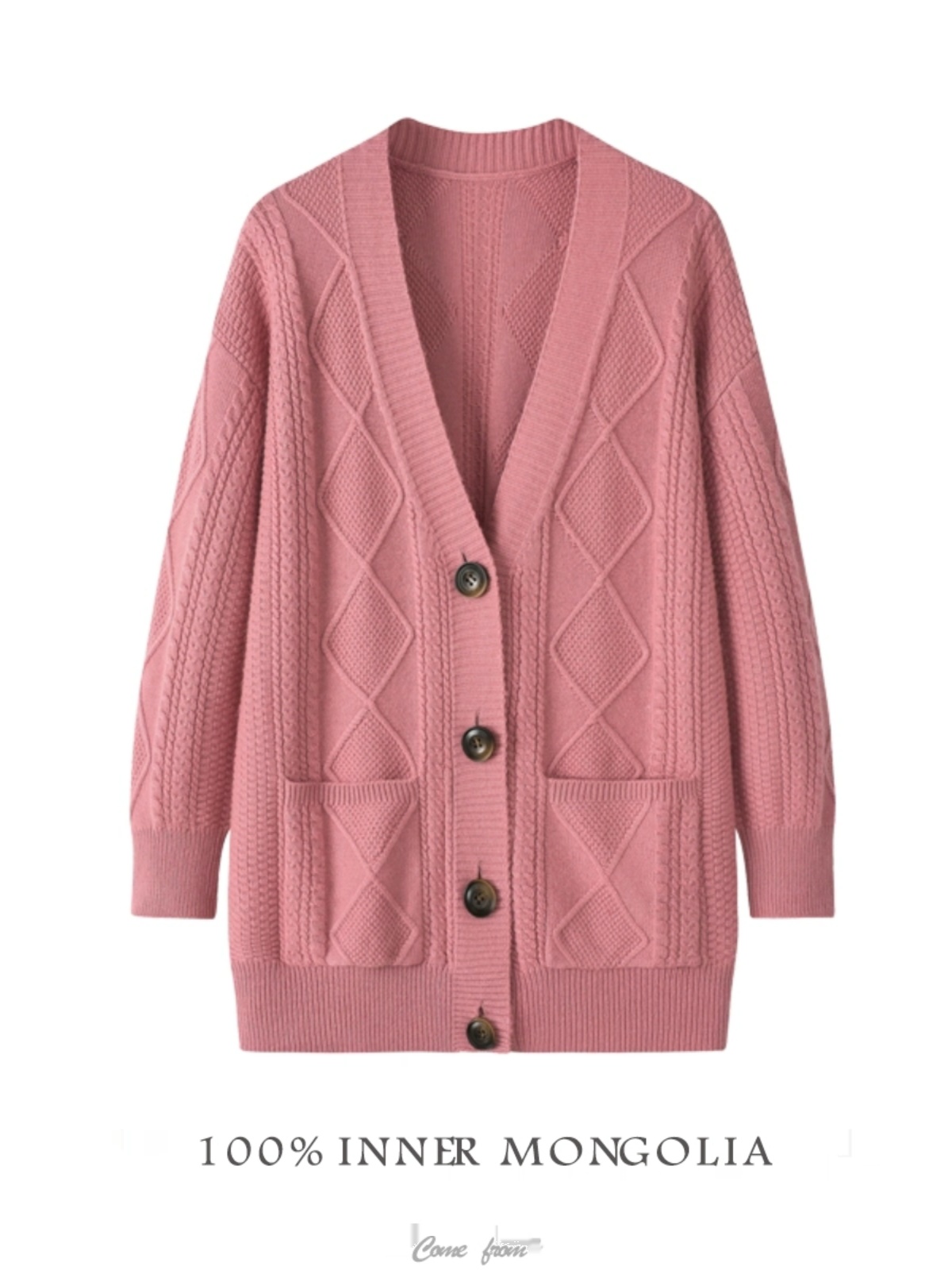 鄂尔多斯市V领羊绒衫长袖开衫毛衣女宽松大码加厚羊绒针织外套