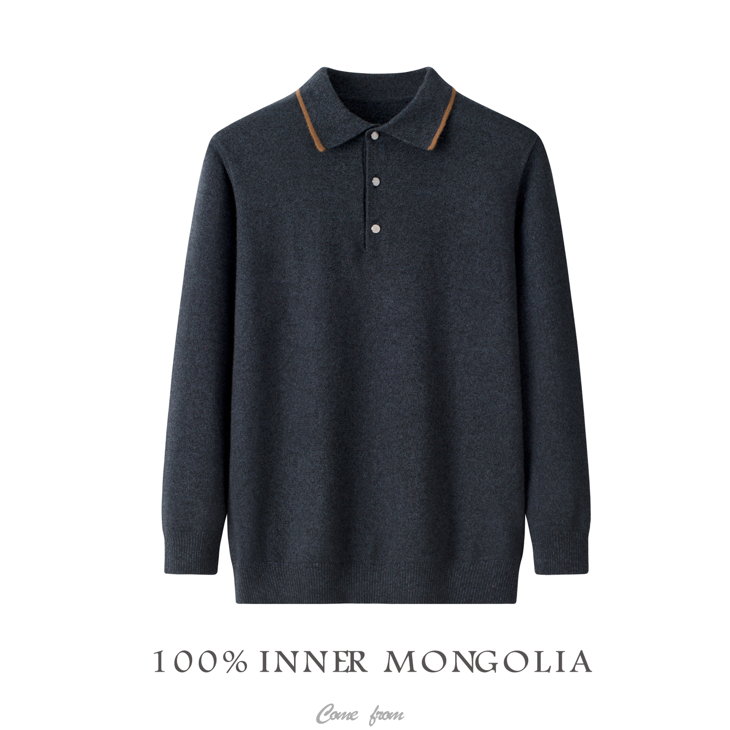 送礼佳品 翻领纯山羊绒衫男套头百搭基础T恤领针织衫打底毛衣新款