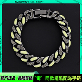 高级感百搭撞色双层古巴手链男钛钢不掉色嘻哈简约手环潮牌配饰女