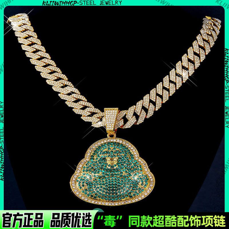 时尚潮流满钻笑面佛公吊坠项链