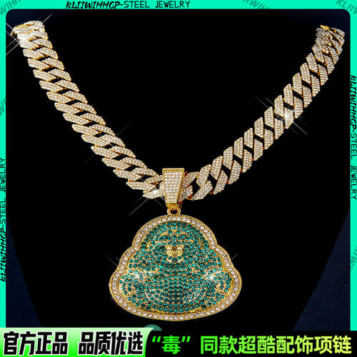 时尚潮流满钻笑面佛公吊坠项链
