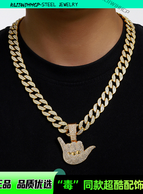 美式满钻幸运手势项坠古巴项链