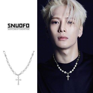项链男生小众百搭男士珍珠款美式十字架男款嘻哈风高级感潮牌配饰