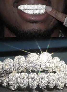 欧美热销HIPHOP嘻哈风万圣节10齿牙套夸张说唱14K真金镀金牙饰潮