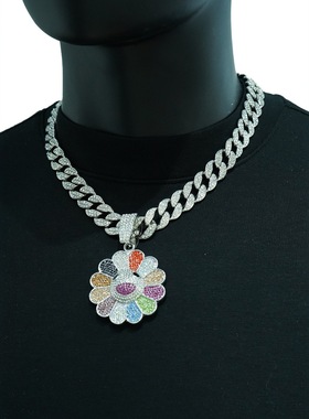 欧美360度可旋转太阳花吊坠项链