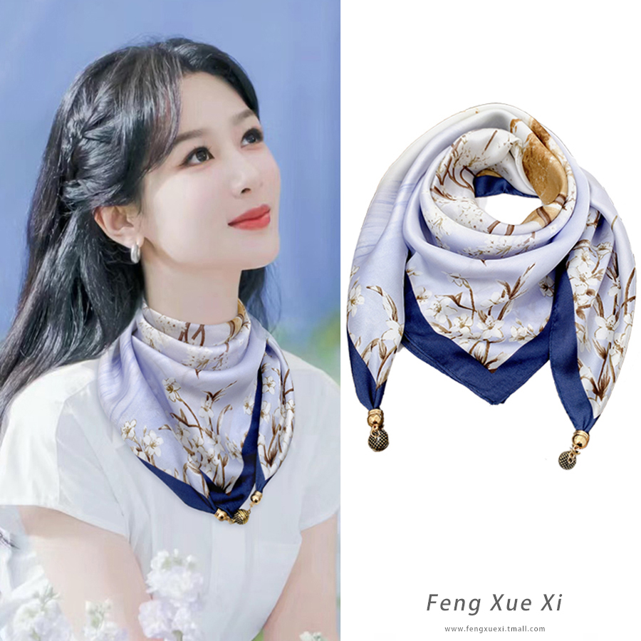 春夏薄款磁吸扣三角丝巾女方巾
