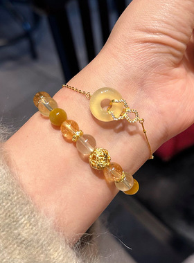 天然黄水晶手串女金发晶黄虎石手