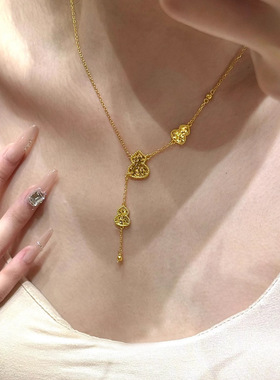 雨琦碎冰冰葫芦沙金项链配项链