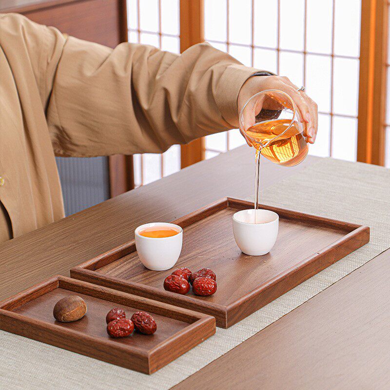 黑胡桃木茶奉盘家用木制餐盘子方形托盘中式茶杯茶点心喜糖果盘子