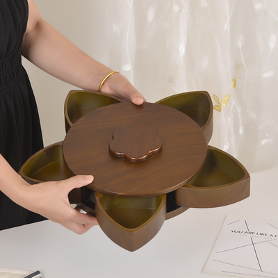 竹制旋转多功能果盘多格子干果零食盒茶点年货收纳盘分格创意果盒