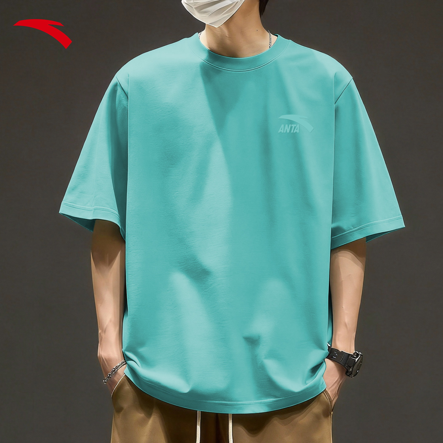 安踏短袖t恤男2026夏季新款纯棉简约潮流宽松透气青少年运动半袖