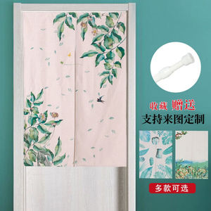 缤谷棉麻布艺门帘书房隔断帘客厅半帘窗帘小门帘定制燕子南飞宽85