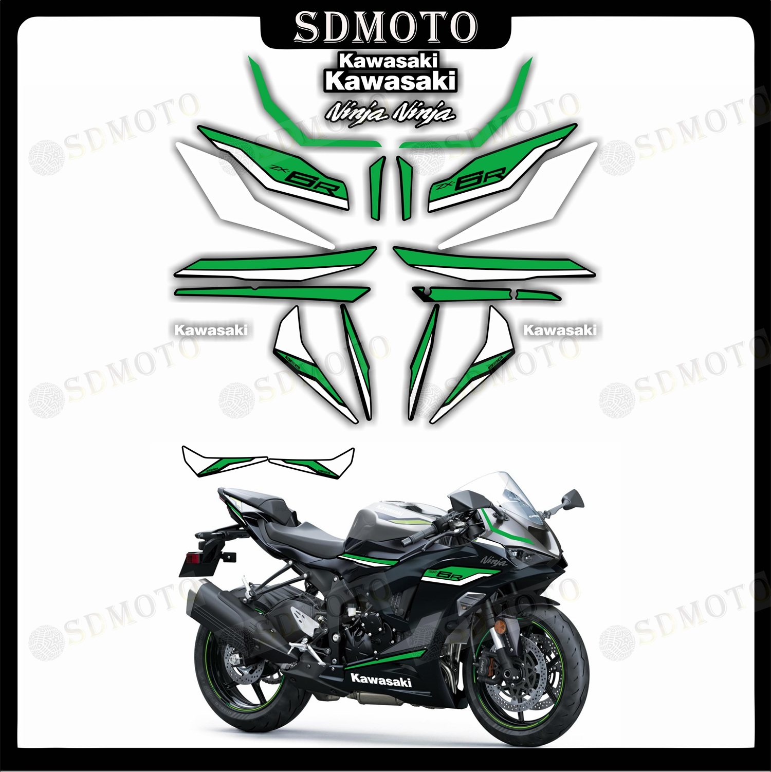 适用于川崎 ZX6R 24-25年 侧板车尾防刮改装防水防晒全车版画贴纸