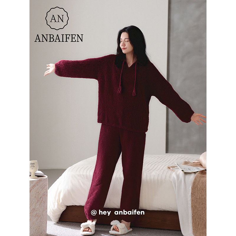 2025新款女半边绒睡衣秋冬季喜庆