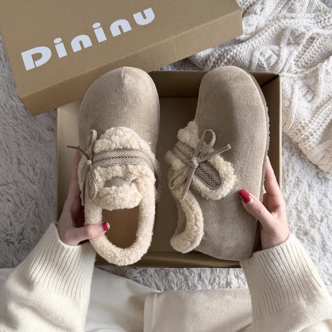 蝴蝶结复古厚底勃肯鞋女2025冬新款保暖雪地靴一脚蹬加绒毛毛棉鞋,女鞋,勃肯鞋/软木鞋,淘宝优惠券,粉丝福利购,淘宝优惠卷