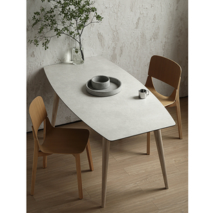 意式 树吱 进口简约岩板实木桌侘寂风钢化玻璃小户异形多用西餐桌