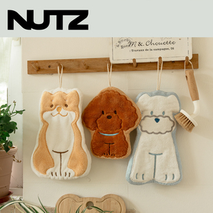 NUTZ可爱猫猫狗狗擦手巾Oddgoods小狗挂式珊瑚绒吸水厨房卫生间