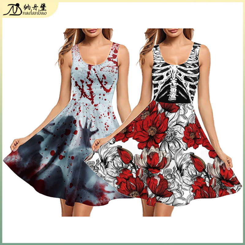 跨境万圣节女裙新款亮片印花