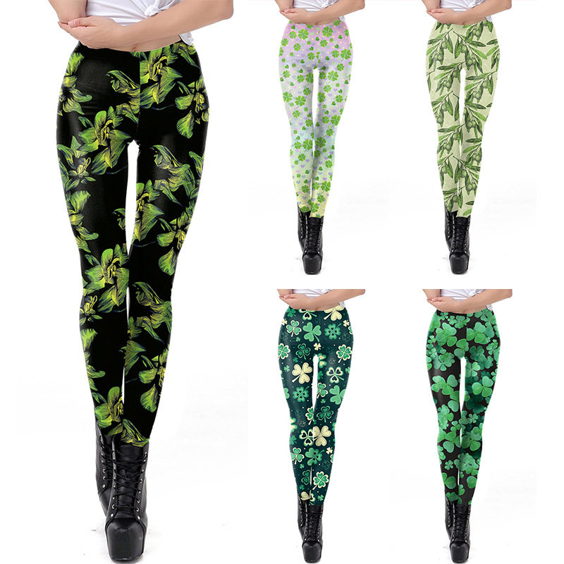 欧美时尚女装植物数码印花打底裤