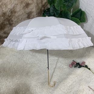 日单阿波罗双层大花边白色公主伞自动金钩长柄伞晴雨两用Cosplay
