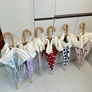 日系新款晴雨伞两用可爱太阳黑胶防晒防紫外线双层花边弯钩长柄伞