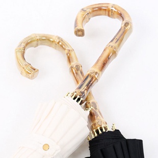 16骨雨伞竹手柄防风雨伞直杆小清新长柄雨伞ins纯色木手柄半自动