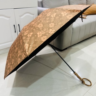 包邮日系晴雨两用小花伞二折竹柄加大伞面防风防紫外线弯钩折叠伞