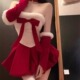红色抹胸跨年战袍气质氛围性感连衣裙 圣诞穿搭女兔女郎制服套装