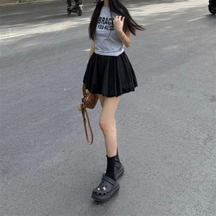 a字半身裙 黑色蓬蓬花苞裙女夏季 2025新款 高腰防走光裙裤 短裙短款