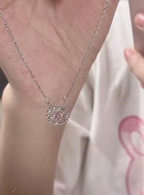 粉钻kt猫项链女可爱手作跳动的心甜美时尚个性百搭猫头锁骨链