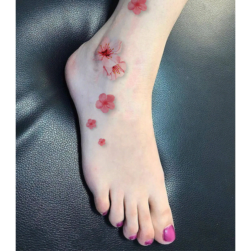 5张 桃花盛开 脚背锁骨小花朵彩绘纹身贴 唯美ins纯欲女高级防水