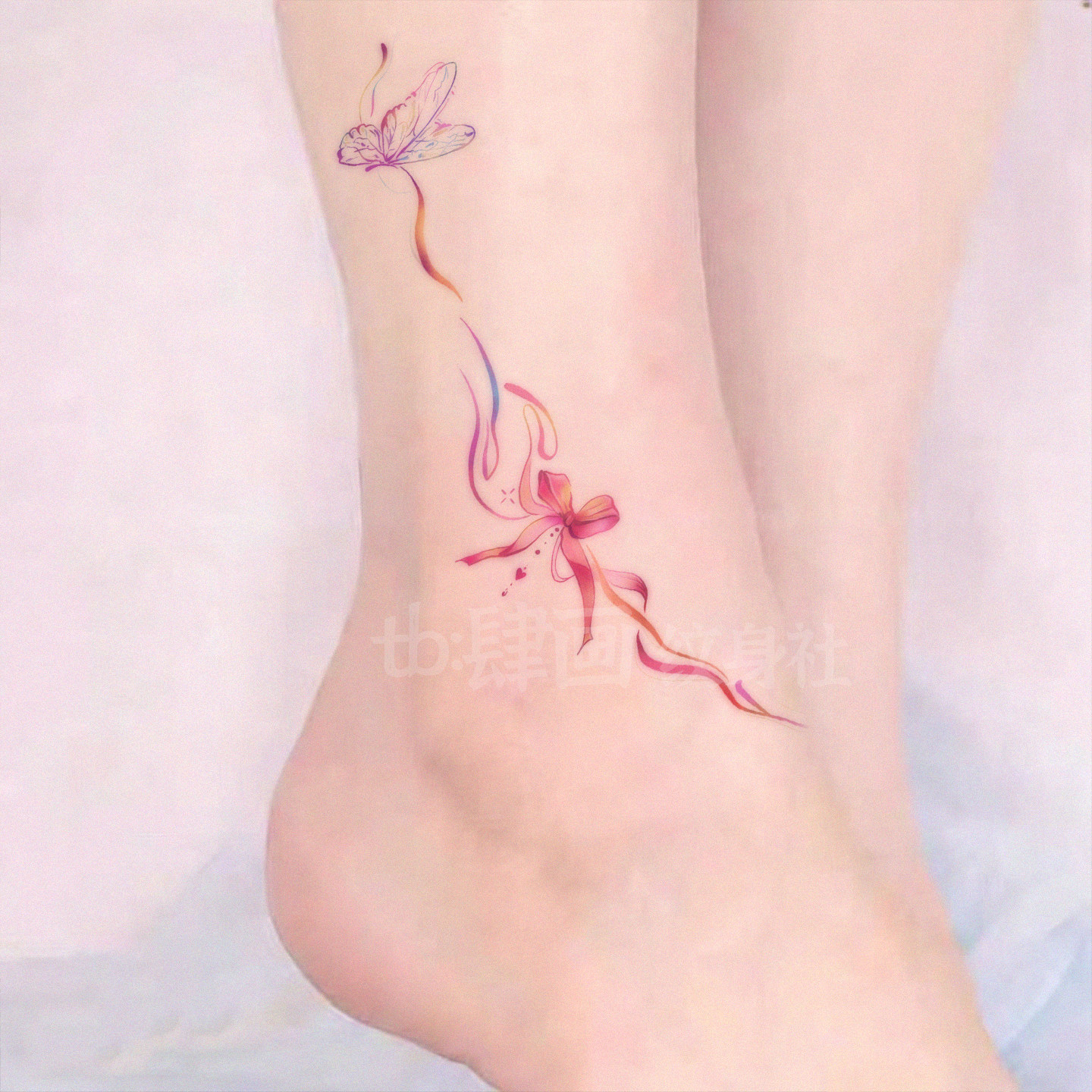 少女心蝴蝶结纹身贴脚踝 防水持久纯欲性感高颜值遮疤痕贴纸可洗