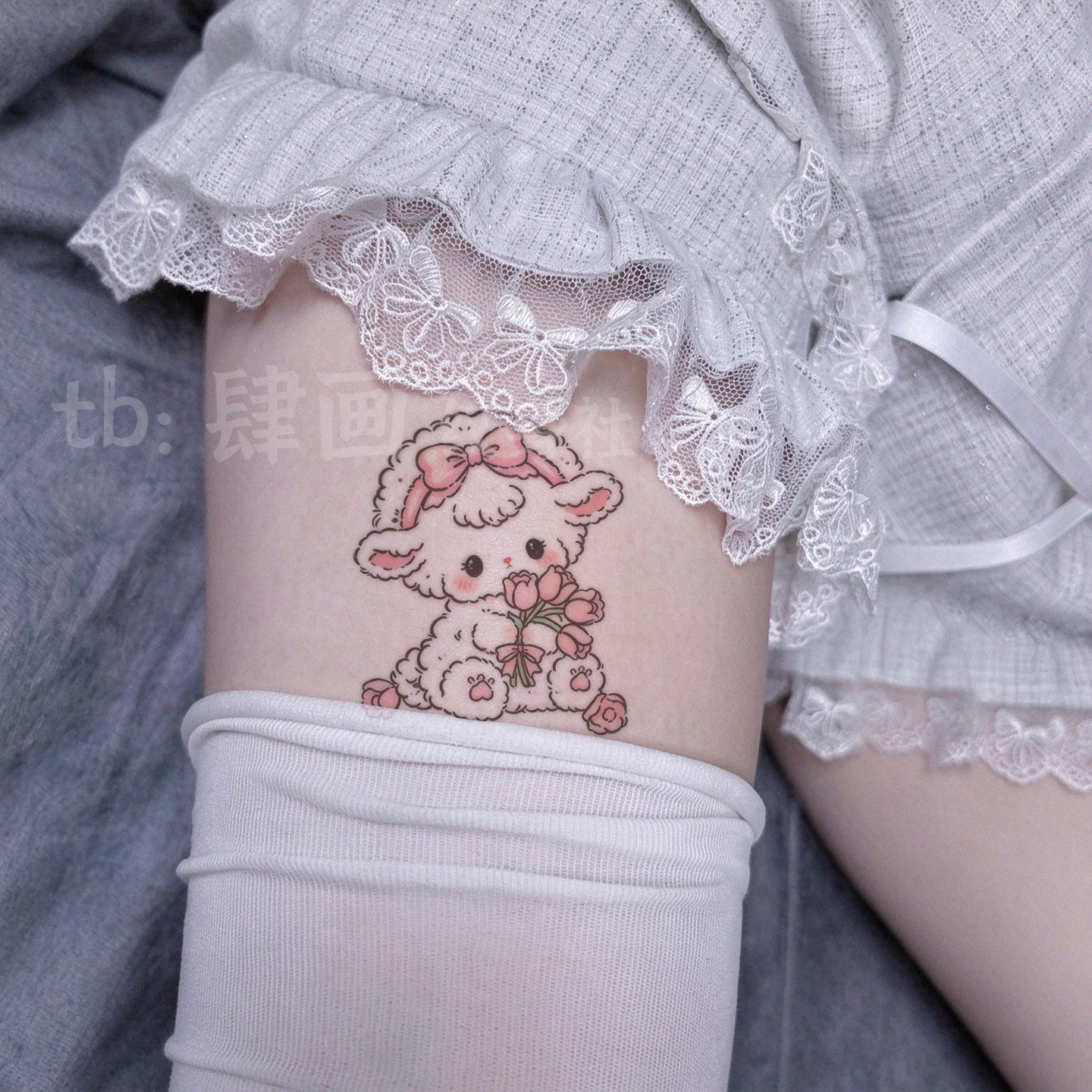 甜妹纹身贴蝴蝶结捧花小羊 温柔童趣卡通少女心 防水持久ins小图