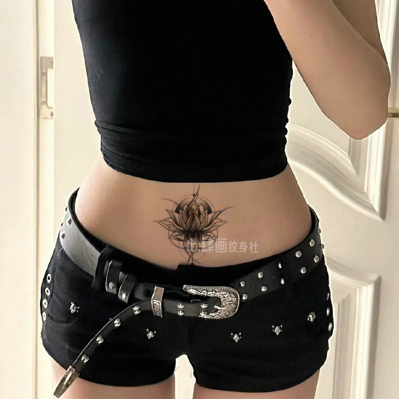 性感莲花图腾草本果汁纹身贴 肚脐遮盖脚踝高级 不反光防水刺青女