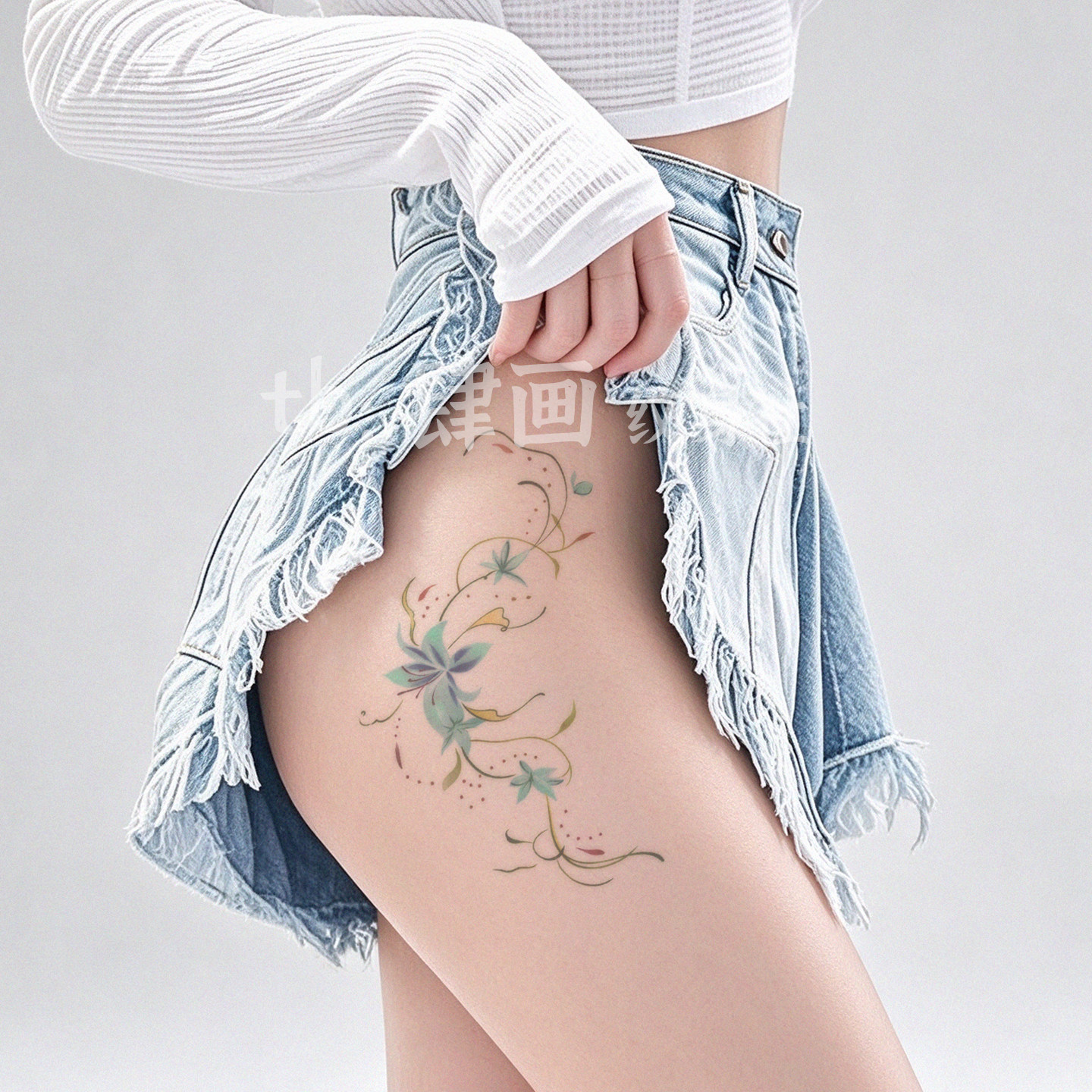 氛围感鸢尾花纹身贴 纯欲风大腿高级防水持久贴纸 女生唯美遮疤痕