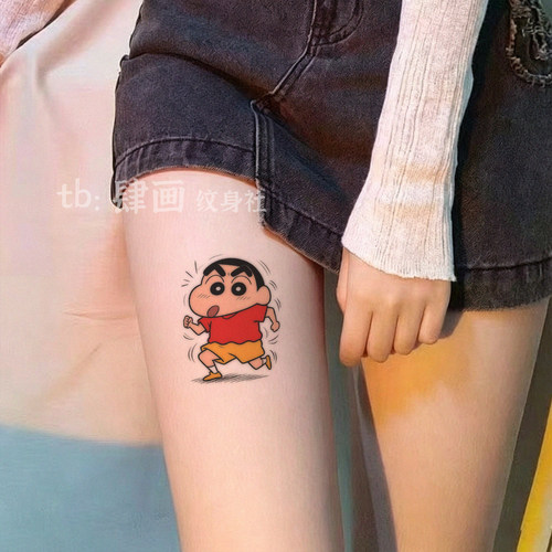 狂奔小新卡通可爱彩色纹身贴ins