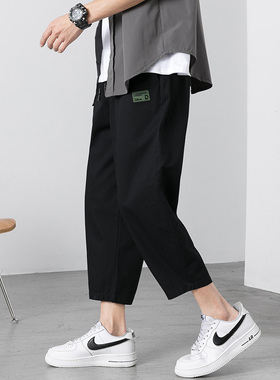 9八分裤男士夏季薄款宽松2025新款小个子纯棉牛仔阔腿休闲8分裤子