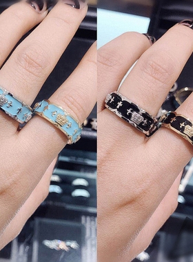 珐琅彩纯银十字架指环情侣戒子