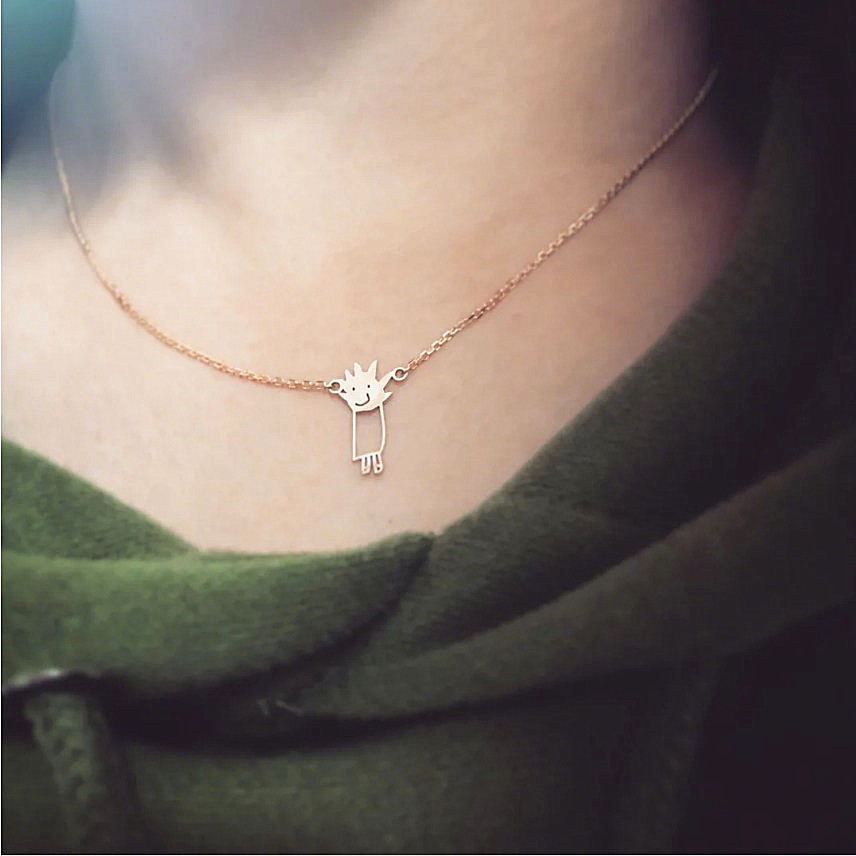 毛刺头男孩项链女925纯银18K金黄色吊坠儿童学生款锁骨链轻奢小众