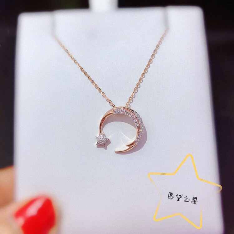 愿望之心项链女潮18K黄金925纯银钻石星星月亮锁骨链简约轻奢小众