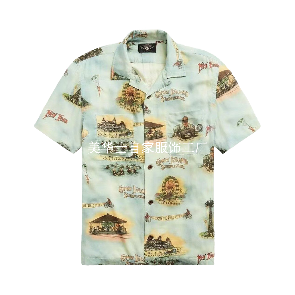 复古纯棉丝滑美式休闲短袖衬衫RL