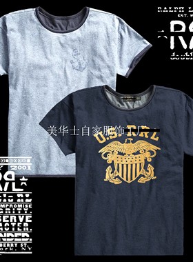 没几件!双RL美式复古空军老鹰印花四季百搭短袖双色VintageT恤男