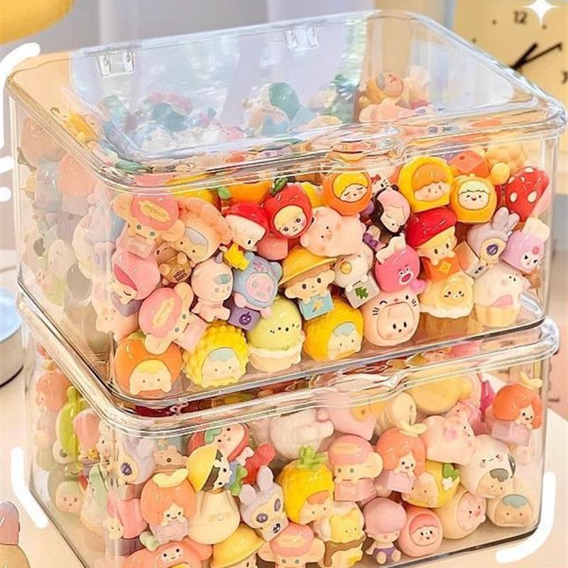 透明萌粒收纳盒带盖防尘盲盒手办吧唧小卡展示盒展示架桌面展示柜