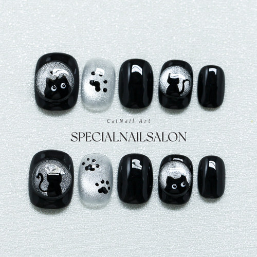 【猫灵幽梦】纯手工穿戴甲可爱猫爪短方圆显白立体玻璃珠猫眼美甲