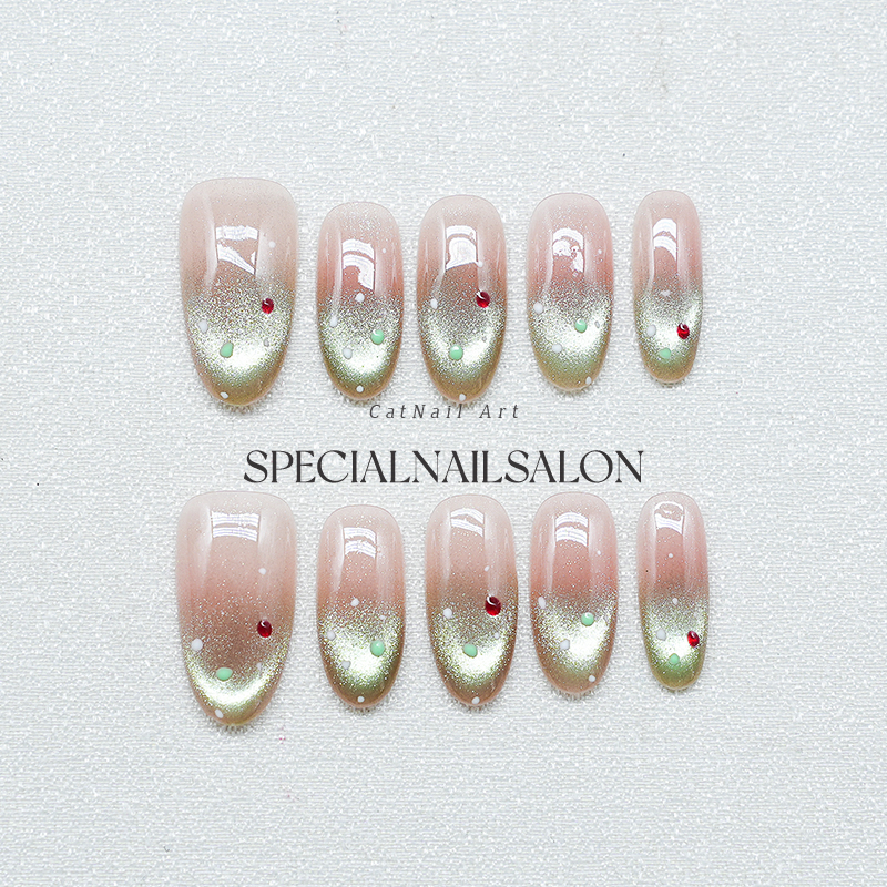 【星空波点】纯手工穿戴甲渐变撞色晕染彩绘点点日常猫眼显白美甲