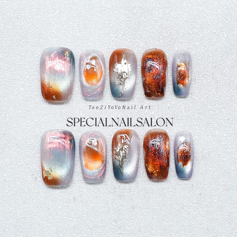 【银火星河】纯手工定制穿戴甲晕染氛围感轻奢2025新款个性美甲片