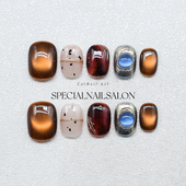 显白高级感美甲片 短款 鎏金旧梦 纯手工穿戴甲秋冬琥珀猫眼个性